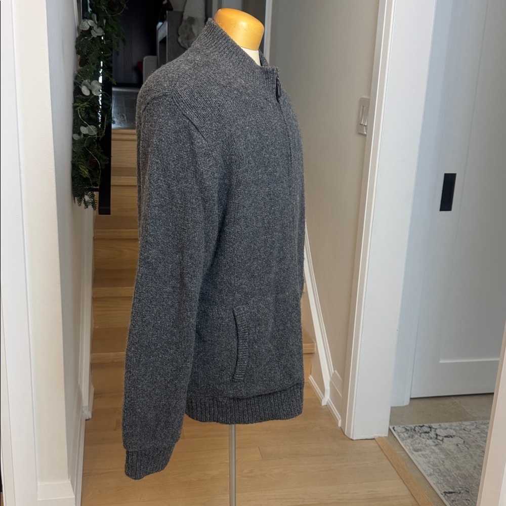 L.L.Bean Lambswool Full Zip Sweater Jacket Gray Plaid Lined XXL - Picture 2 of 12